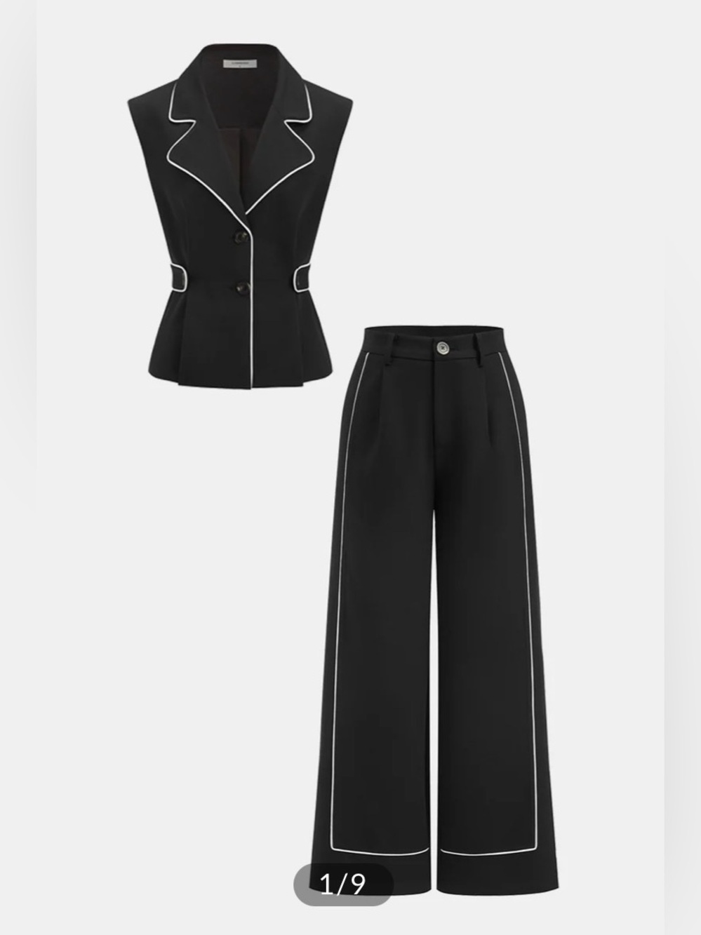 Commense Contrast Trim Blazer Vest & Pants Set